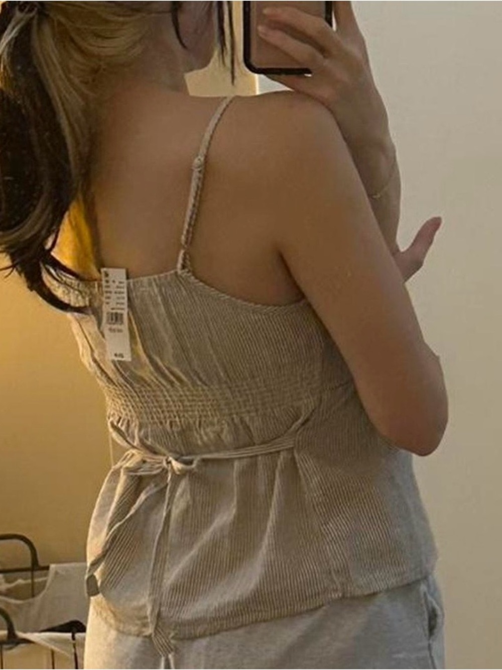 Brandy Melville Beige and White Striped Spaghetti Strap Top - Picture 6 of 6